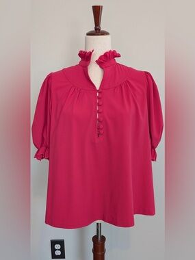 Pomander Place Selena Puff Sleeve Ruffle Collar Button-up Raspberry Size Med
